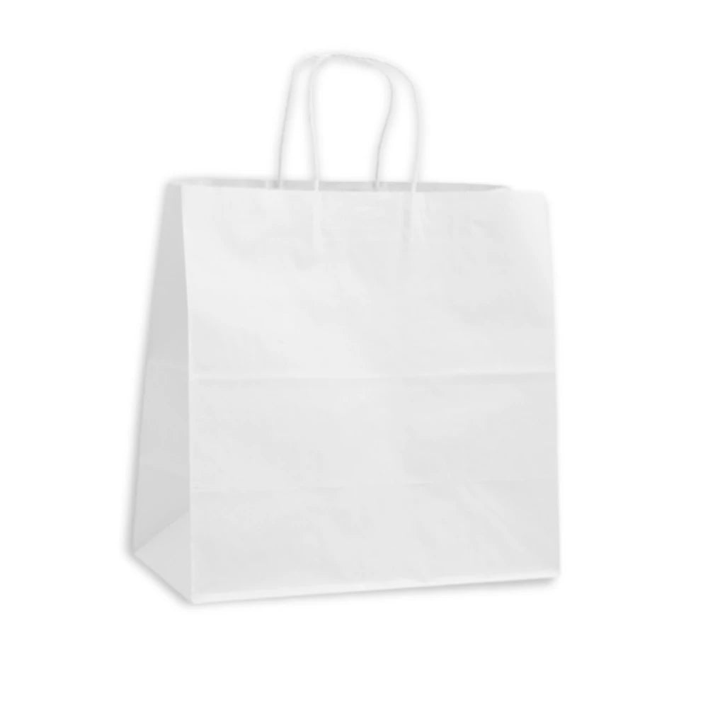 Bolsa de papel Kraft blanco con manija trenzada | 33cm x17cm x33cm