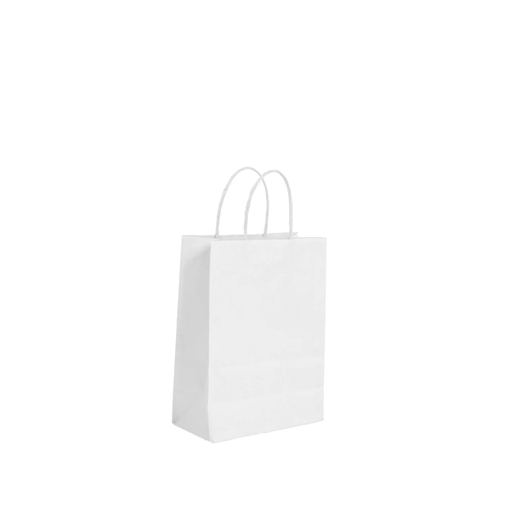 Bolsa de papel Kraft blanco con manija trenzada | 20cm x12cm x25cm