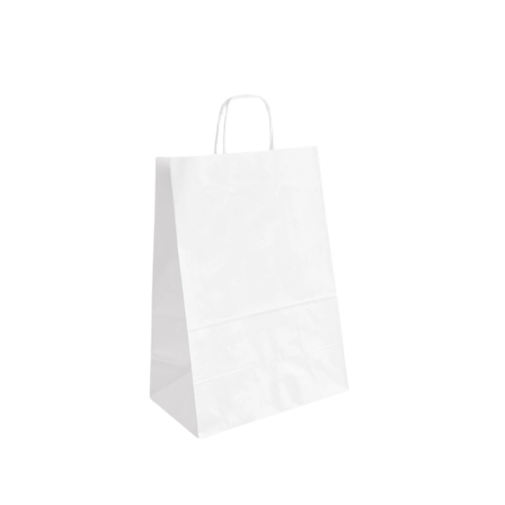 Bolsa de papel Kraft blanco con manija trenzada | 25,5cm x 17cm x 31cm