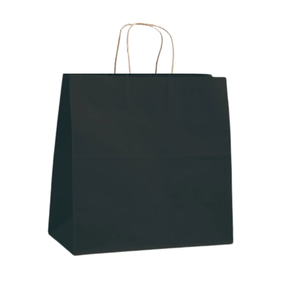 Bolsa de papel Kraft negro con manija trenzada | 33cm x17cm x33cm