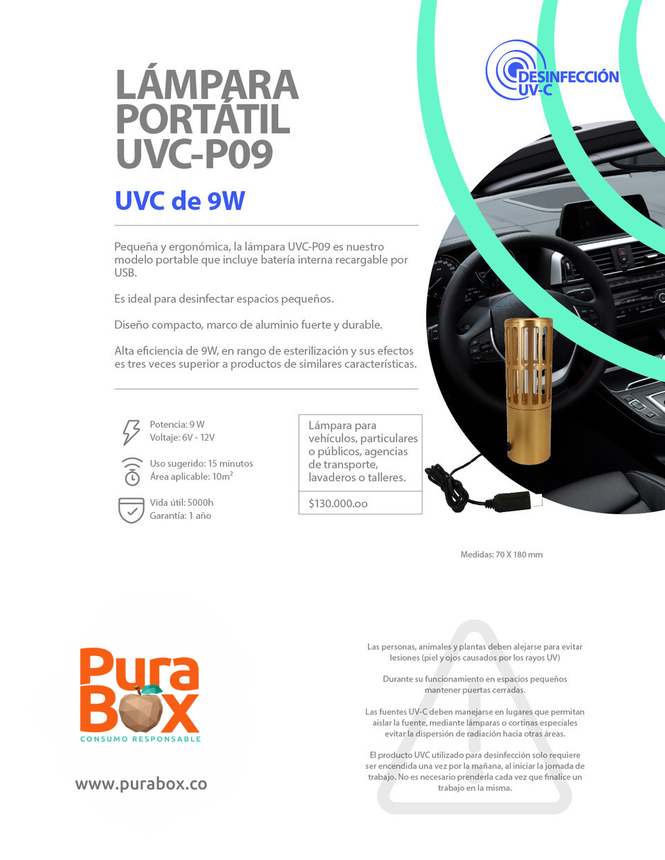 Lámpara portátil UVC-P09 para vehículos