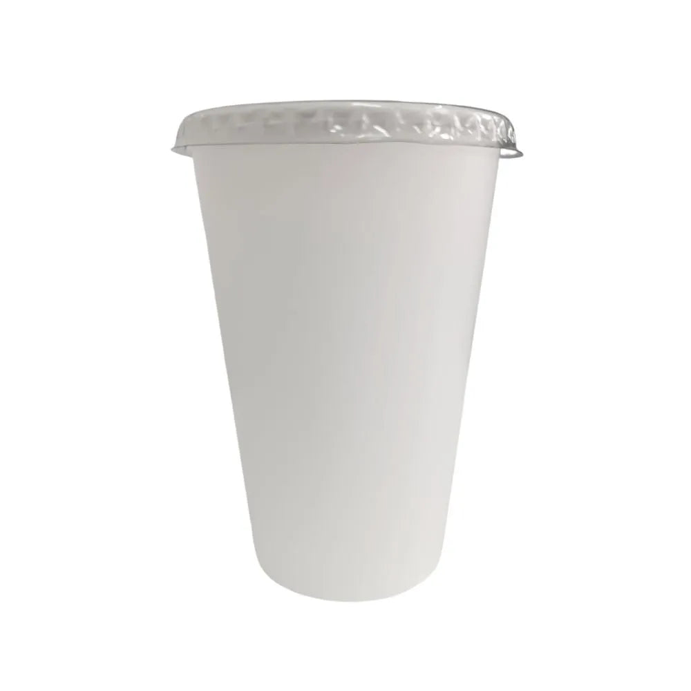 Vaso de cartón blanco para bebidas | 12oz - 354 ml + Tapa PET transparente pitillera