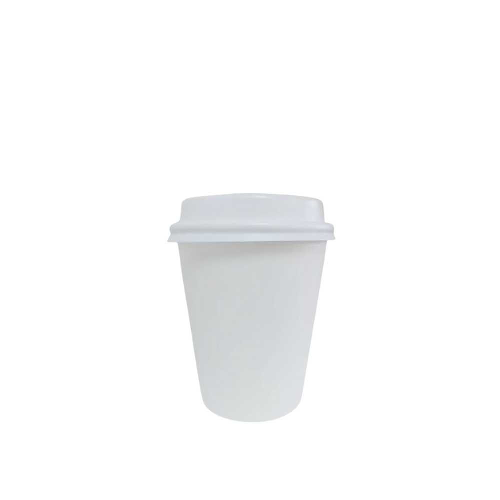 Vaso de cartón blanco para bebidas | 7oz - 207 ml + Tapa PS blanca domicilio